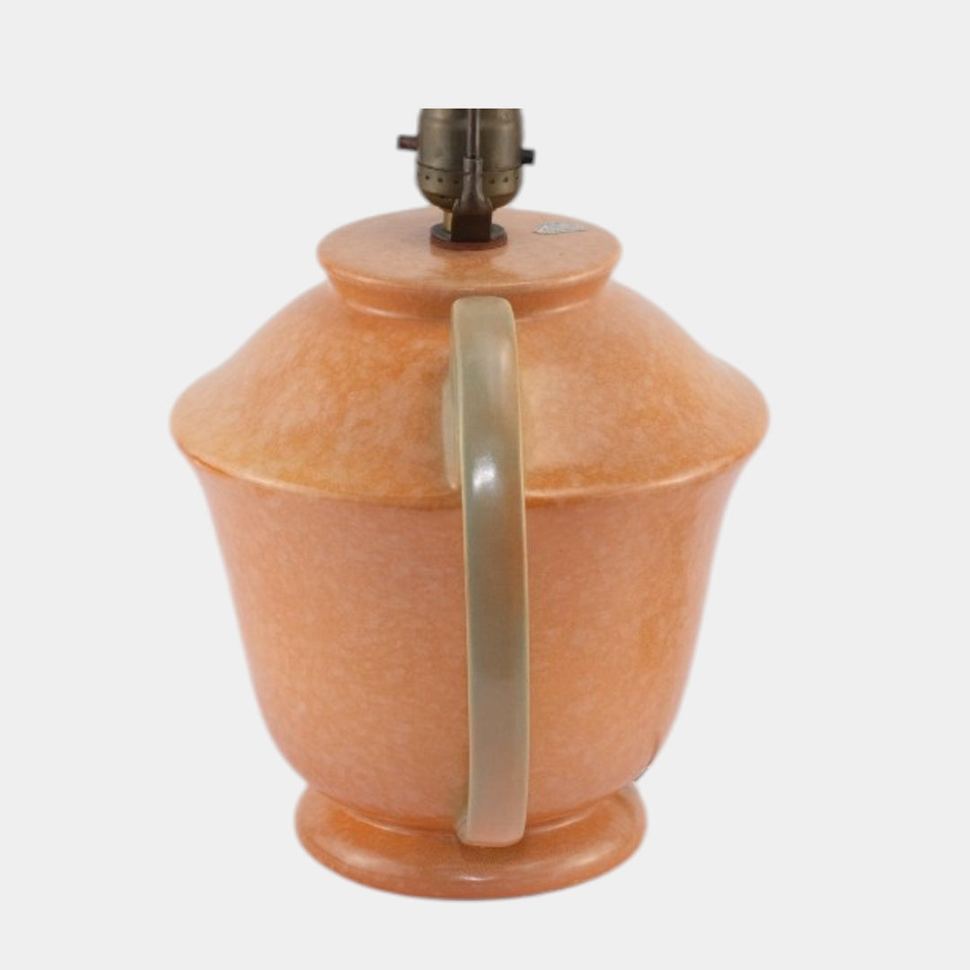Roseville 1930s Vintage Art Deco Pottery Orange Green Ceramic Factory Lamp - Just Art Pottery