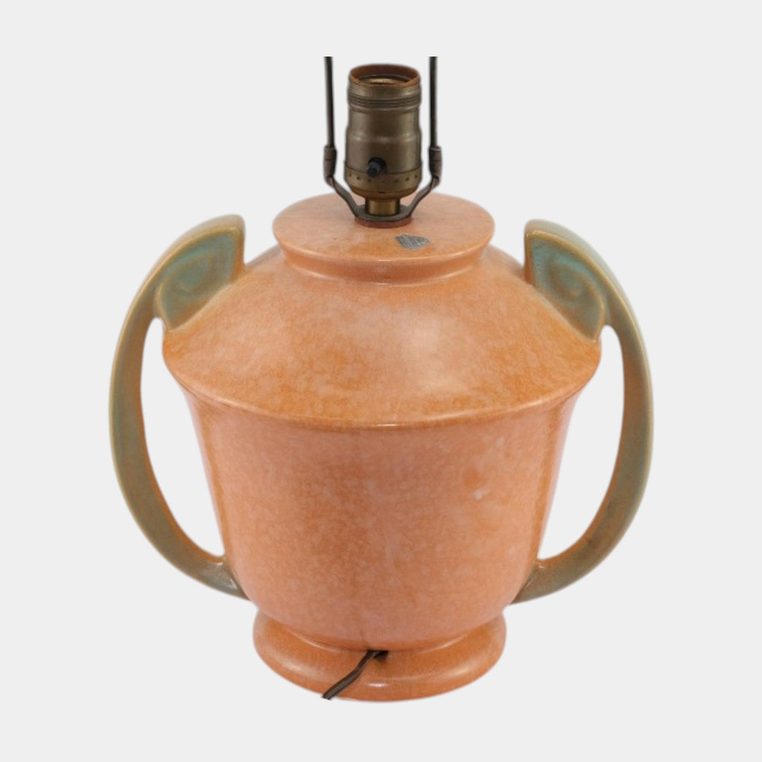 Roseville 1930s Vintage Art Deco Pottery Orange Green Ceramic Factory Lamp - Just Art Pottery