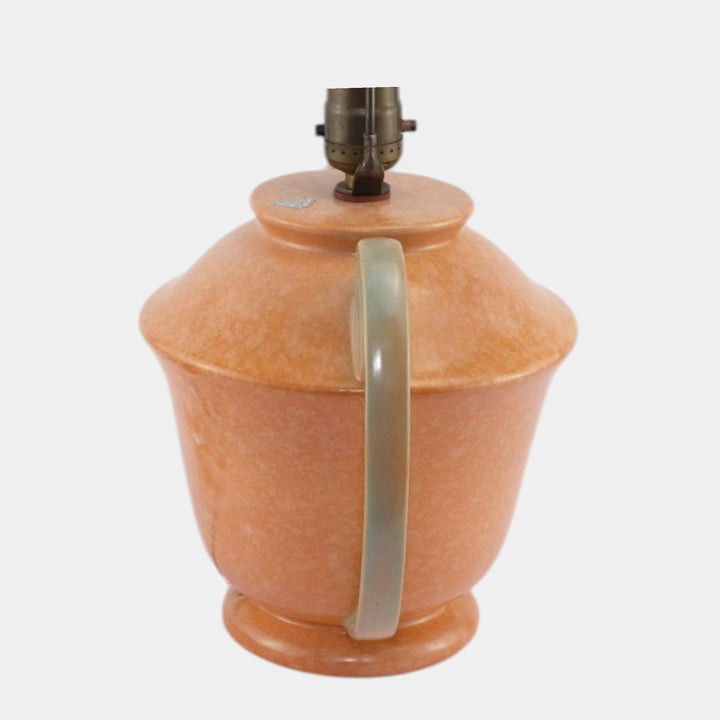 Roseville 1930s Vintage Art Deco Pottery Orange Green Ceramic Factory Lamp - Just Art Pottery