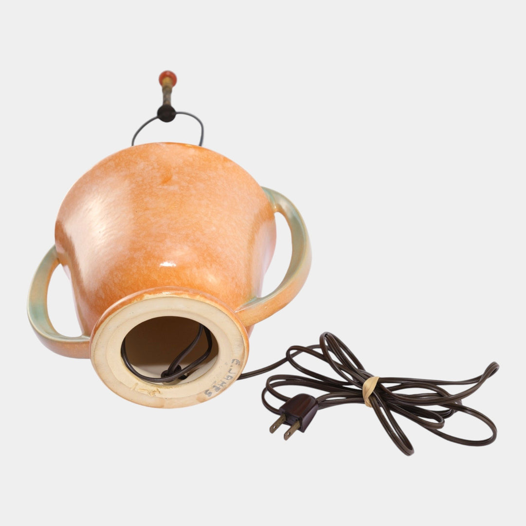 Roseville 1930s Vintage Art Deco Pottery Orange Green Ceramic Factory Lamp - Just Art Pottery
