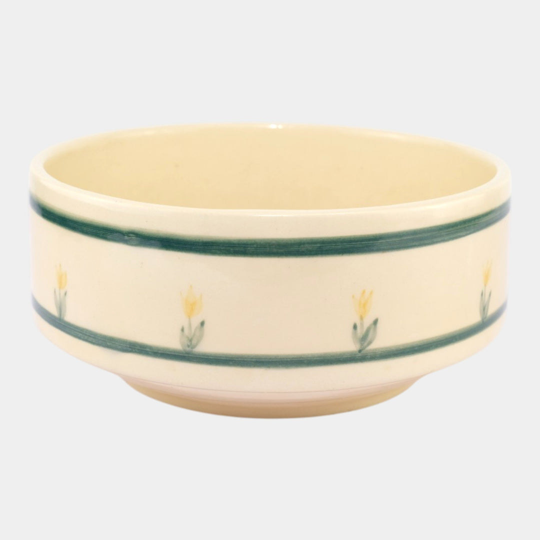 Brush McCoy Green Banded Artware Collection Yellow Flower Decorated Ceramic Bowl - Just Art Pottery