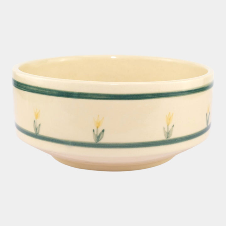 Brush McCoy Green Banded Artware Collection Yellow Flower Decorated Ceramic Bowl - Just Art Pottery
