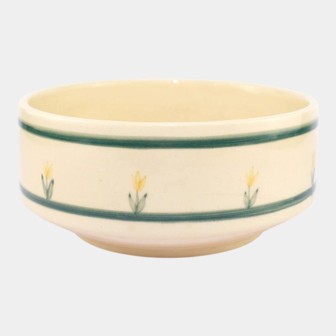 Brush McCoy Green Banded Artware Collection Yellow Flower Decorated Ceramic Bowl - Just Art Pottery