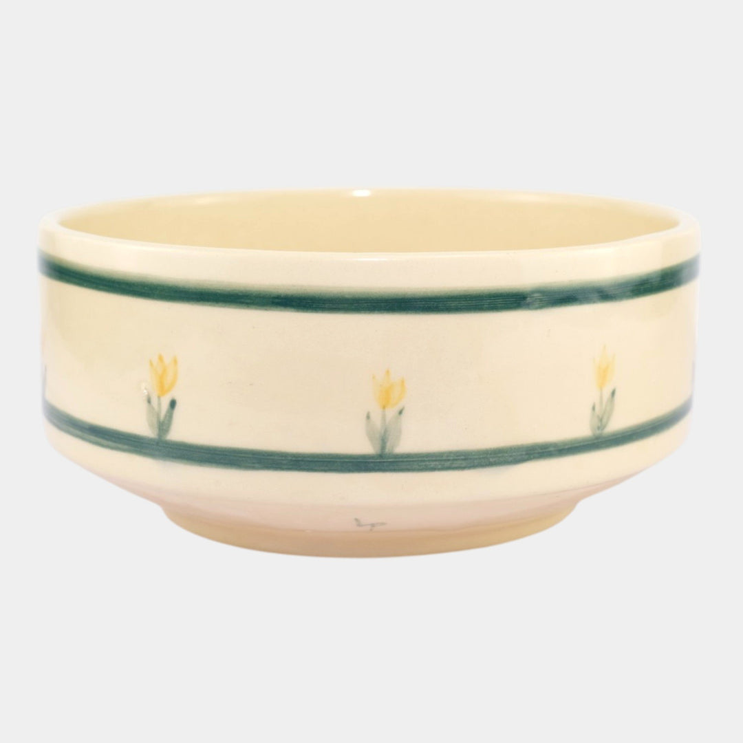 Brush McCoy Green Banded Artware Collection Yellow Flower Decorated Ceramic Bowl - Just Art Pottery