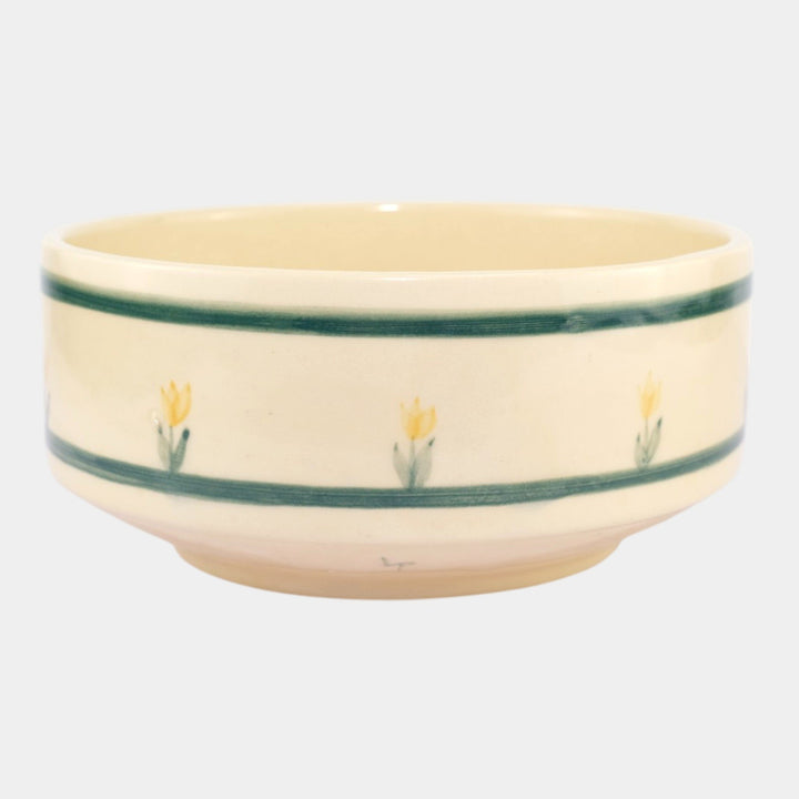 Brush McCoy Green Banded Artware Collection Yellow Flower Decorated Ceramic Bowl - Just Art Pottery