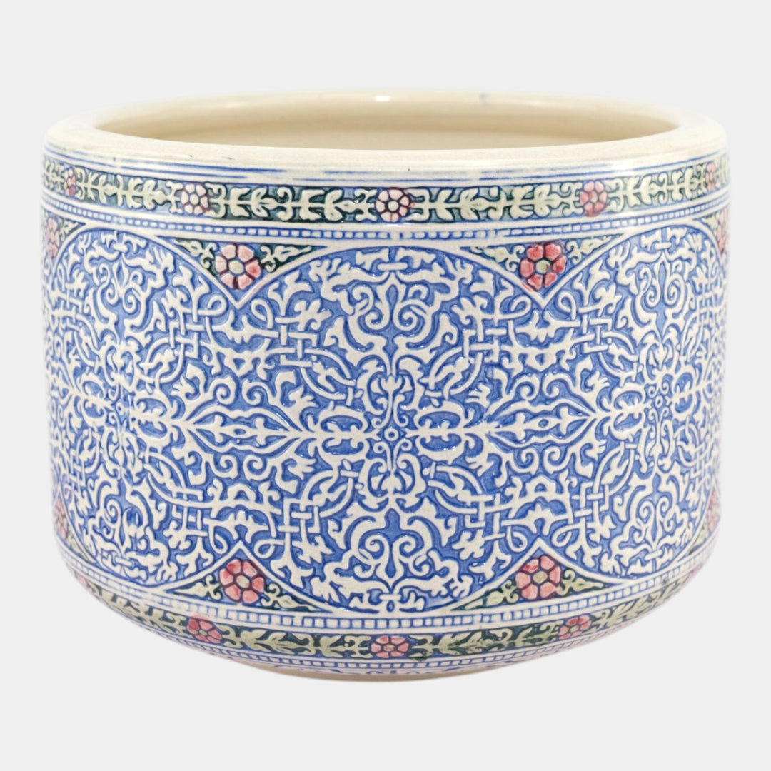 Weller Zona 1920s Vintage Art Pottery Blue Floral Ceramic Jardiniere Planter - Just Art Pottery