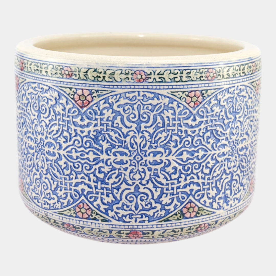 Weller Zona 1920s Vintage Art Pottery Blue Floral Ceramic Jardiniere Planter - Just Art Pottery