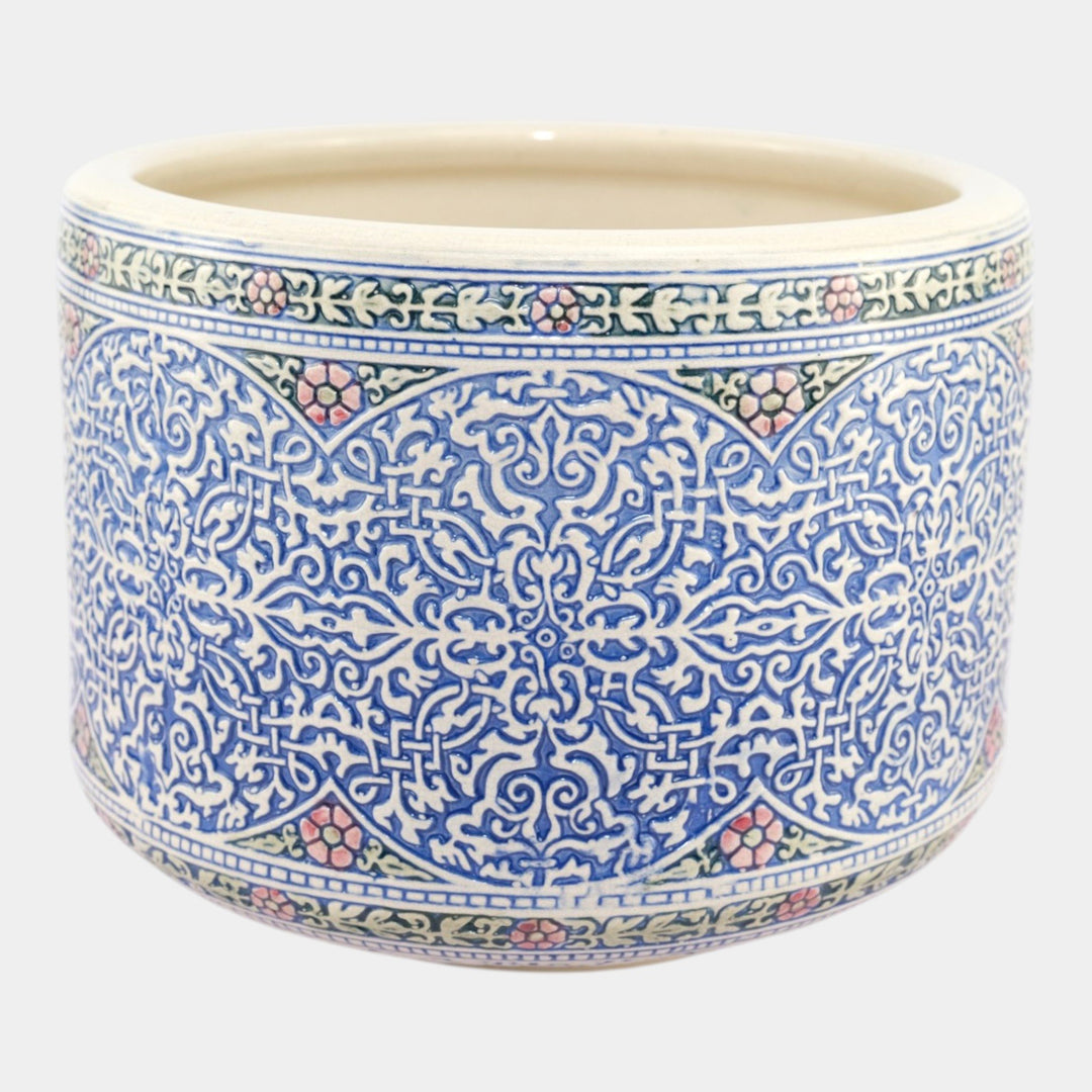 Weller Zona 1920s Vintage Art Pottery Blue Floral Ceramic Jardiniere Planter - Just Art Pottery