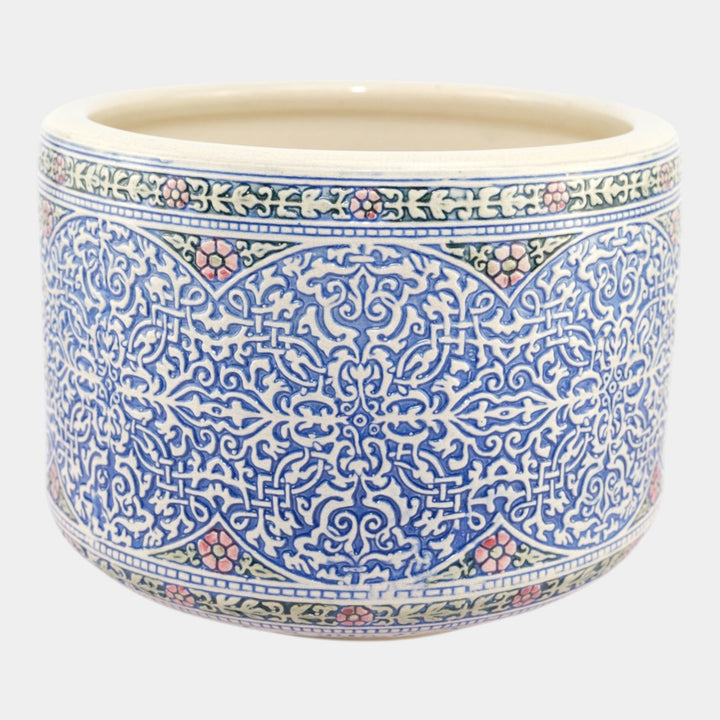 Weller Zona 1920s Vintage Art Pottery Blue Floral Ceramic Jardiniere Planter - Just Art Pottery