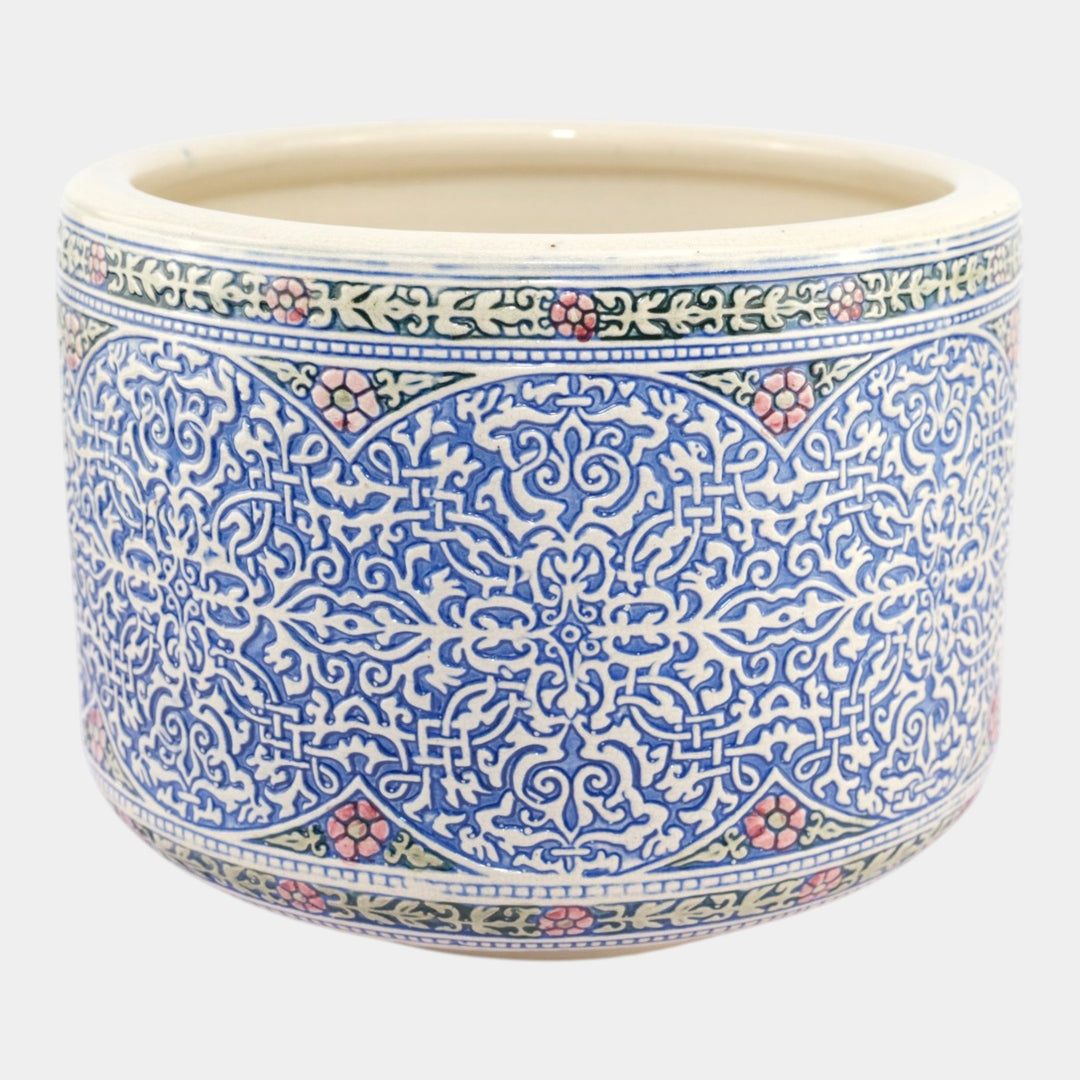 Weller Zona 1920s Vintage Art Pottery Blue Floral Ceramic Jardiniere Planter - Just Art Pottery