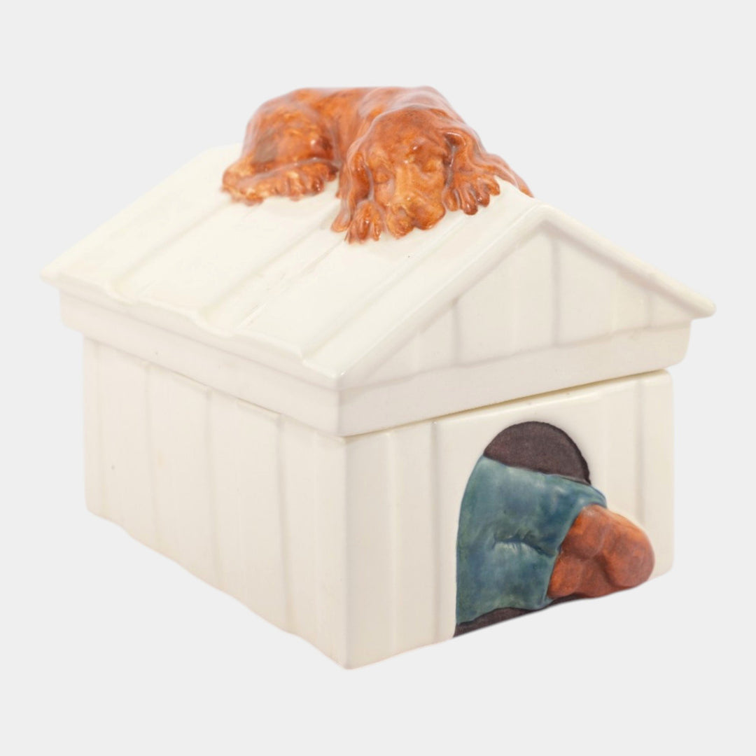 Mosaic Tile Company Art Pottery Man Sleeping In The Dog House Covered Box - Just Art Pottery