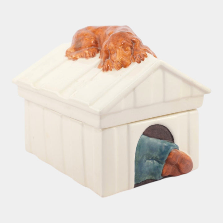 Mosaic Tile Company Art Pottery Man Sleeping In The Dog House Covered Box - Just Art Pottery