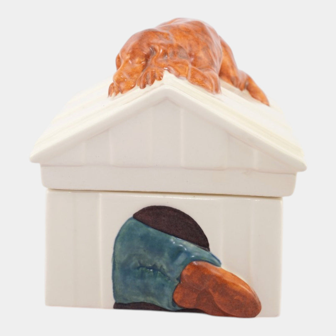 Mosaic Tile Company Art Pottery Man Sleeping In The Dog House Covered Box - Just Art Pottery