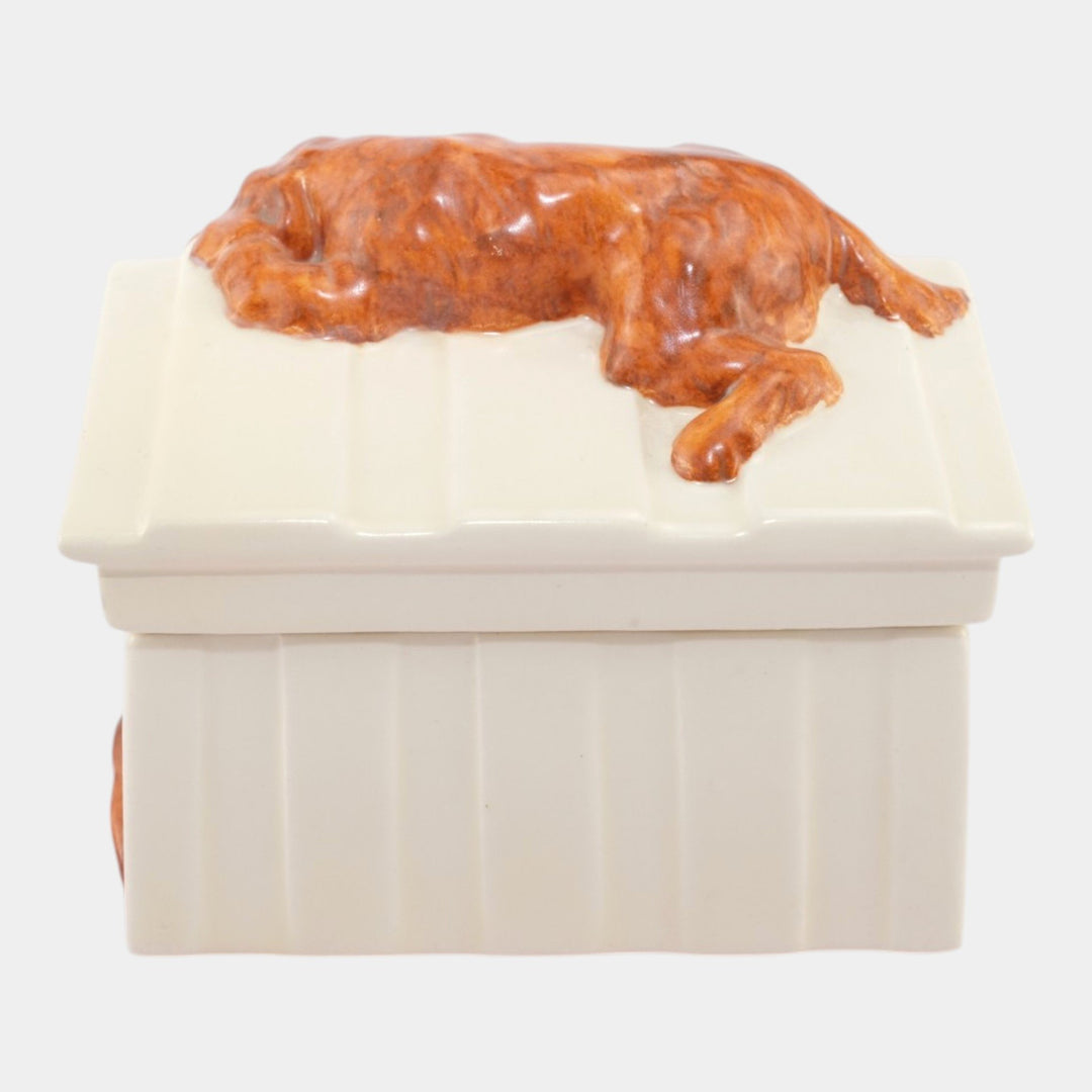 Mosaic Tile Company Art Pottery Man Sleeping In The Dog House Covered Box - Just Art Pottery
