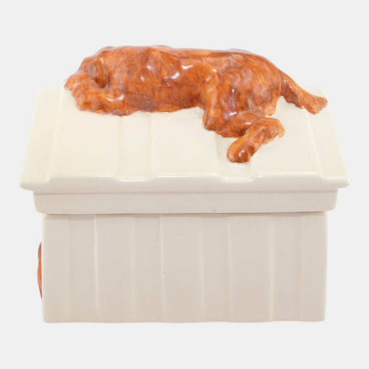Mosaic Tile Company Art Pottery Man Sleeping In The Dog House Covered Box - Just Art Pottery
