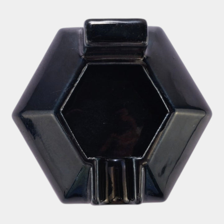 Mosaic Tile Company Zanesville Ohio Art Deco Pottery Black Hexagon Ashtray - Just Art Pottery