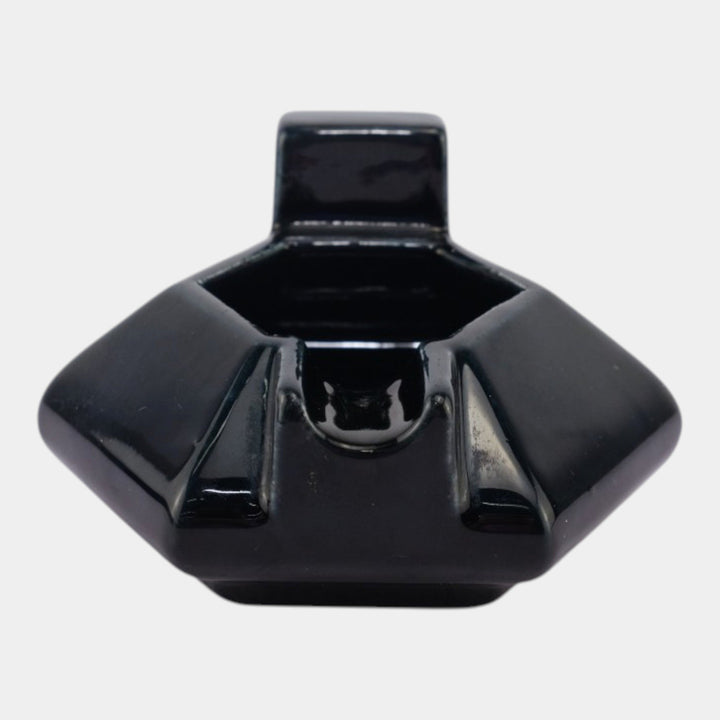 Mosaic Tile Company Zanesville Ohio Art Deco Pottery Black Hexagon Ashtray - Just Art Pottery