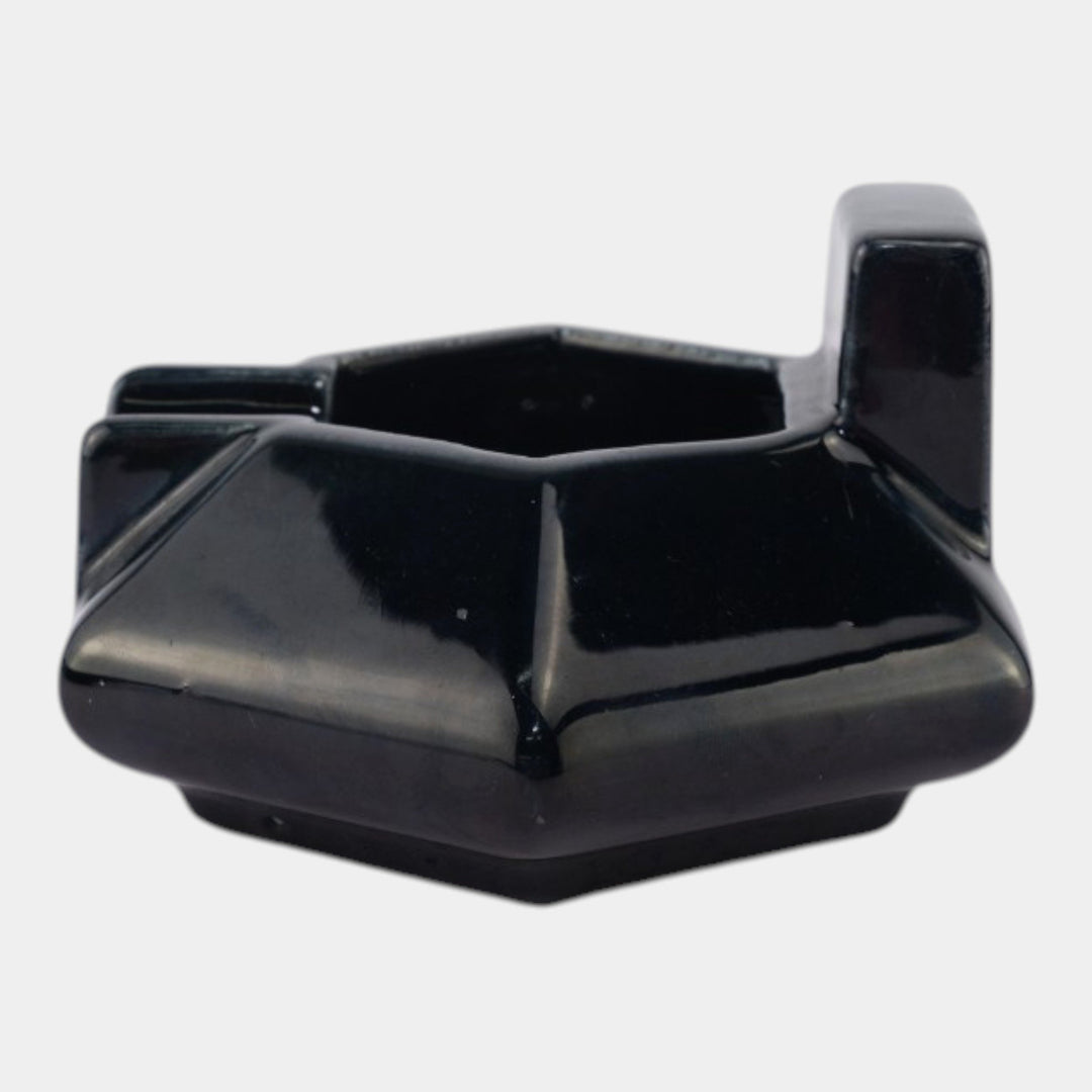 Mosaic Tile Company Zanesville Ohio Art Deco Pottery Black Hexagon Ashtray - Just Art Pottery