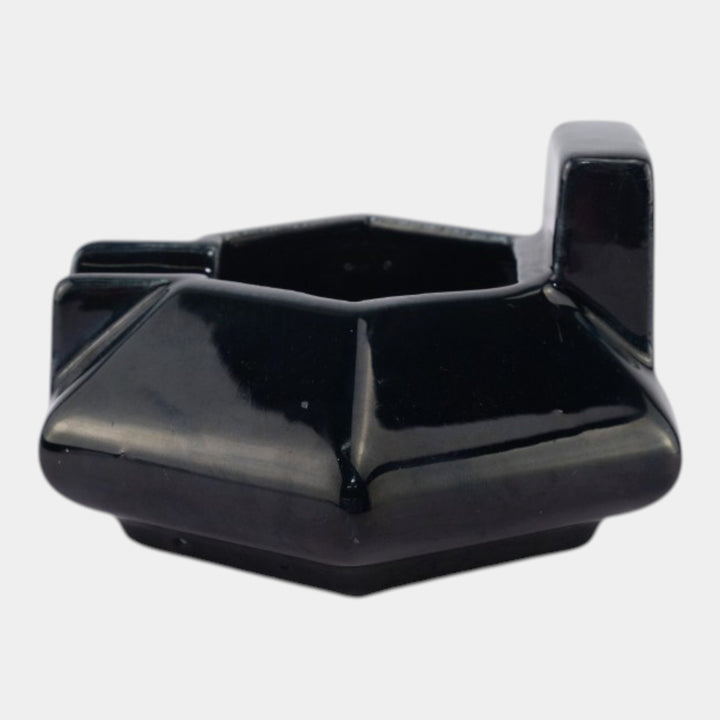 Mosaic Tile Company Zanesville Ohio Art Deco Pottery Black Hexagon Ashtray - Just Art Pottery