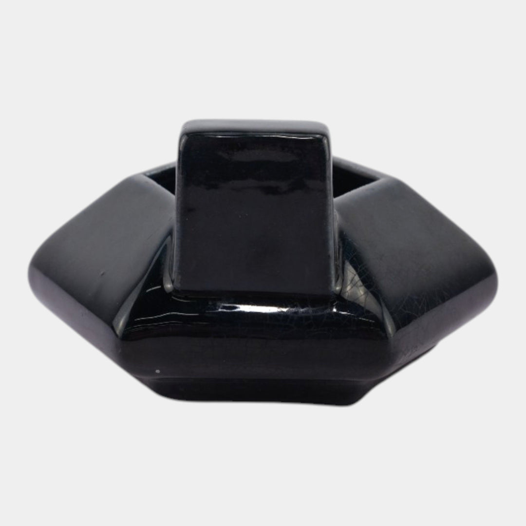 Mosaic Tile Company Zanesville Ohio Art Deco Pottery Black Hexagon Ashtray - Just Art Pottery