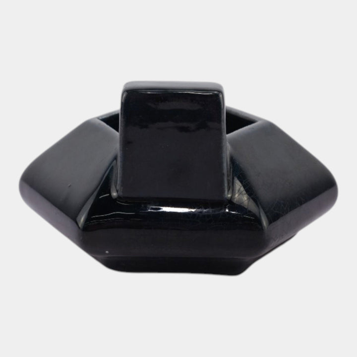 Mosaic Tile Company Zanesville Ohio Art Deco Pottery Black Hexagon Ashtray - Just Art Pottery