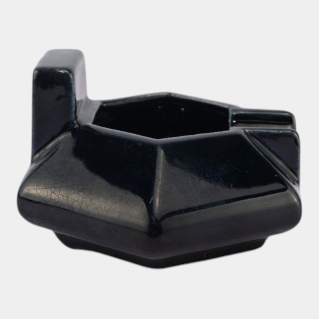 Mosaic Tile Company Zanesville Ohio Art Deco Pottery Black Hexagon Ashtray - Just Art Pottery