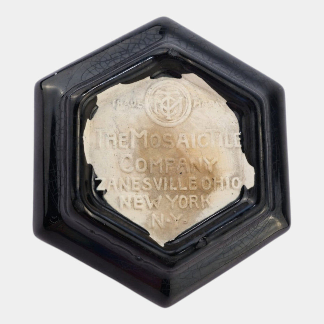 Mosaic Tile Company Zanesville Ohio Art Deco Pottery Black Hexagon Ashtray - Just Art Pottery