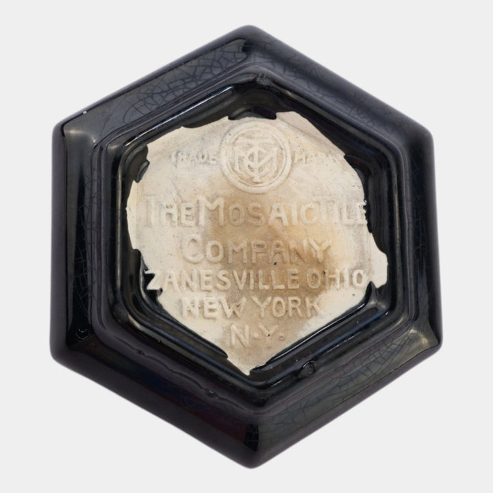 Mosaic Tile Company Zanesville Ohio Art Deco Pottery Black Hexagon Ashtray - Just Art Pottery