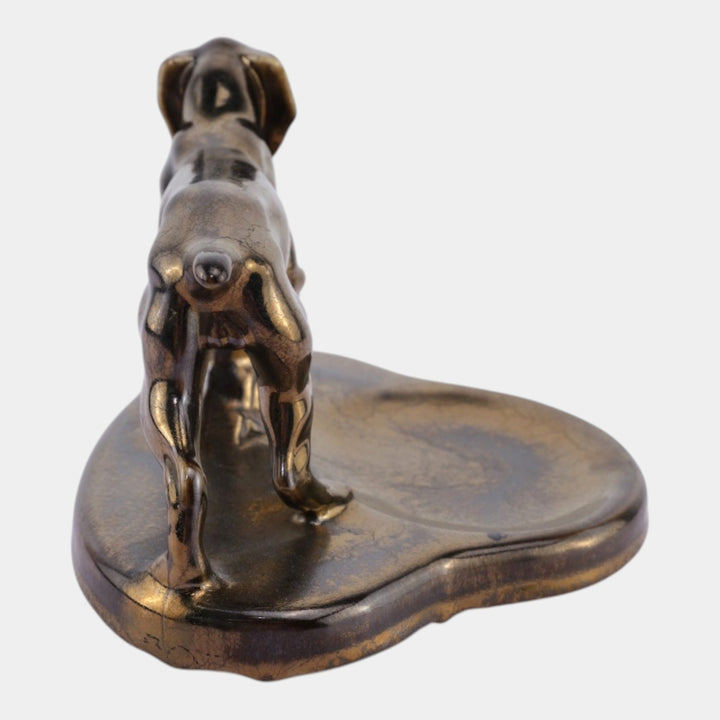 Mosaic Tile Company Zanesville Pottery Silver Luster Pointer Dog Coin Tray - Just Art Pottery