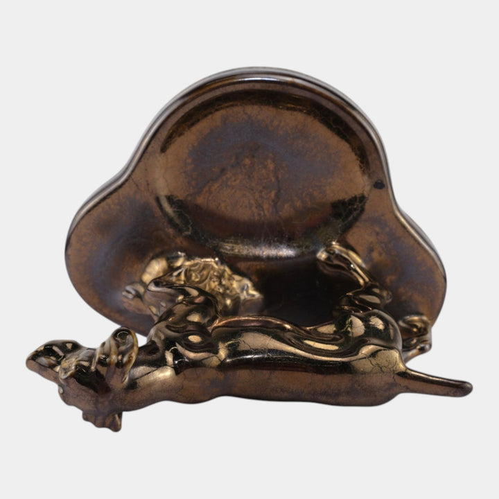Mosaic Tile Company Zanesville Pottery Silver Luster Pointer Dog Coin Tray - Just Art Pottery