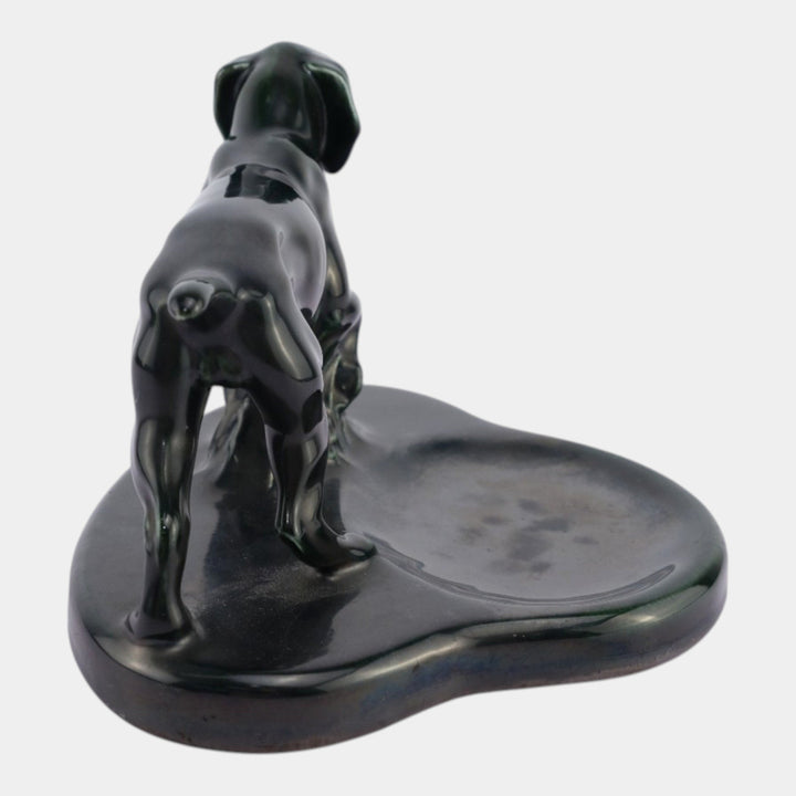 Mosaic Tile Company Zanesville Pottery Dark Green Pointer Dog Coin Tray - Just Art Pottery