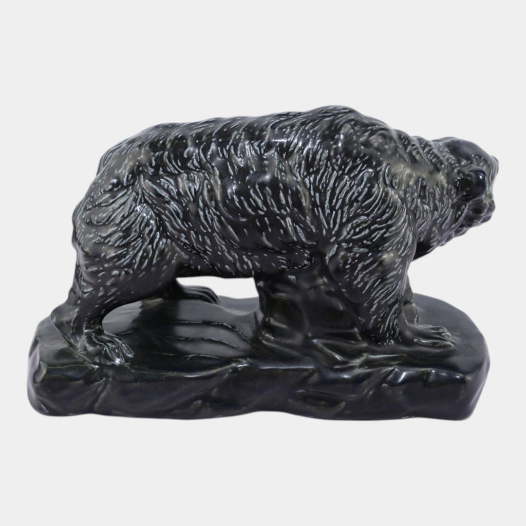 Mosaic Tile Company Zanesville Pottery Black Grizzly Bear Figurine Statue - Just Art Pottery