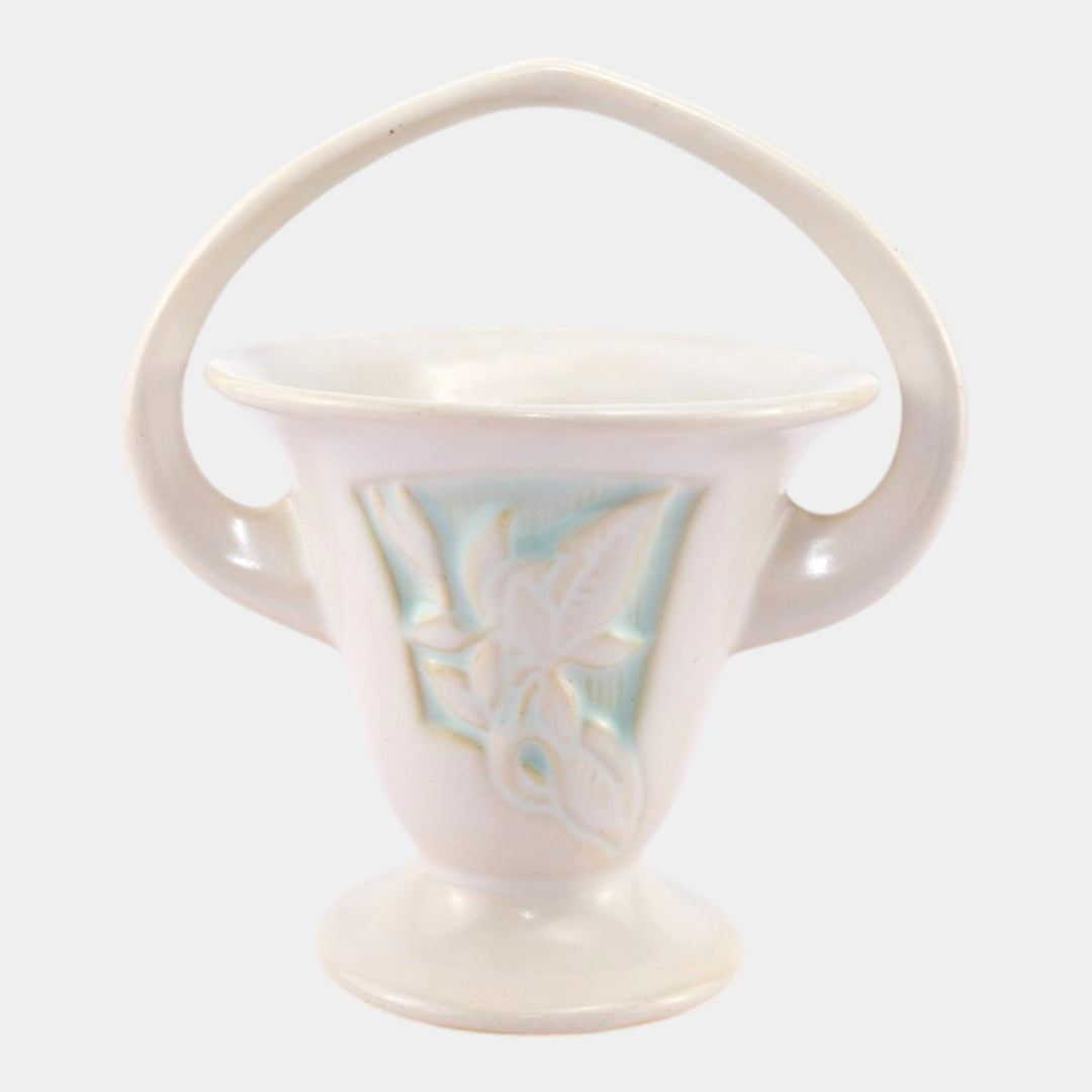 Roseville Silhouette White 1950 Mid Century Modern Pottery Ceramic Basket 708-6 - Just Art Pottery
