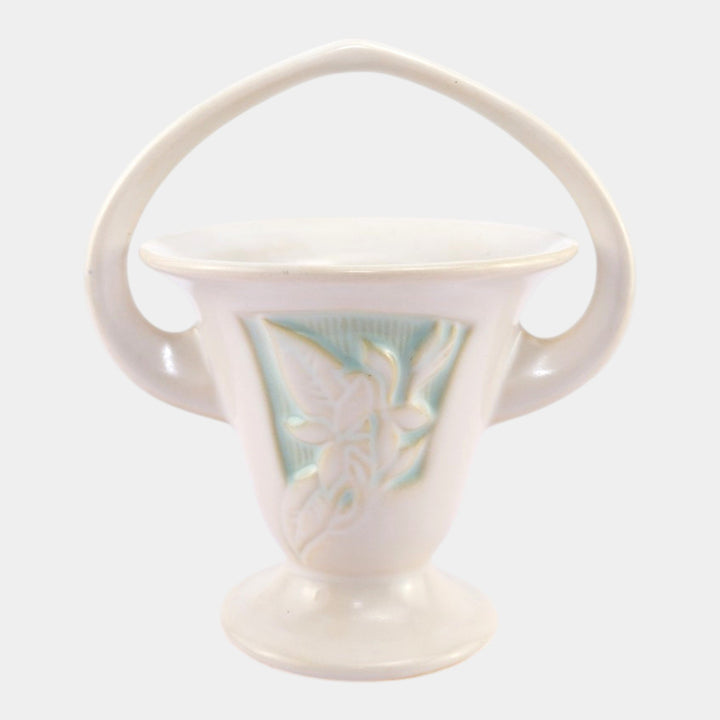 Roseville Silhouette White 1950 Mid Century Modern Pottery Ceramic Basket 708-6 - Just Art Pottery