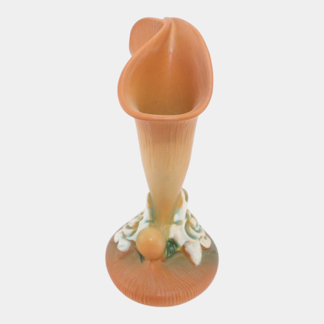 Roseville Gardenia Tan 1950 Mid Century Modern Pottery Cornucopia Vase 622-8 - Just Art Pottery