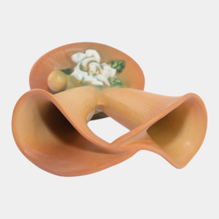 Roseville Gardenia Tan 1950 Mid Century Modern Pottery Cornucopia Vase 622-8 - Just Art Pottery