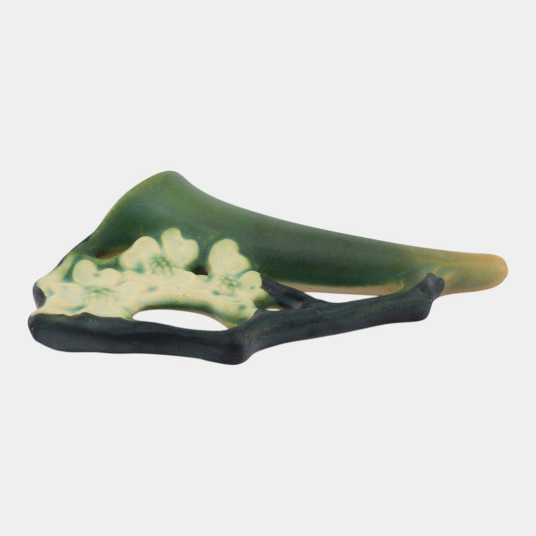 Roseville Dogwood Smooth 1920 Vintage Art Pottery Green Ceramic Wall Pocket - Just Art Pottery