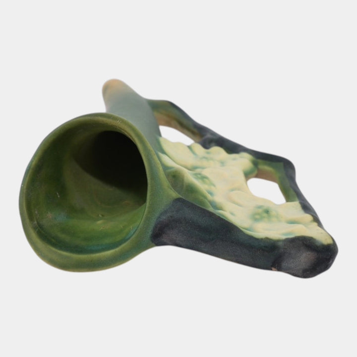 Roseville Dogwood Smooth 1920 Vintage Art Pottery Green Ceramic Wall Pocket - Just Art Pottery