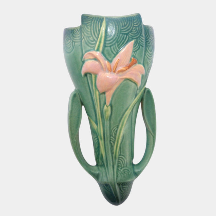 Roseville Zephyr Lily Green 1946 Vintage Art Pottery Ceramic Wall Pocket 1297-8 - Just Art Pottery