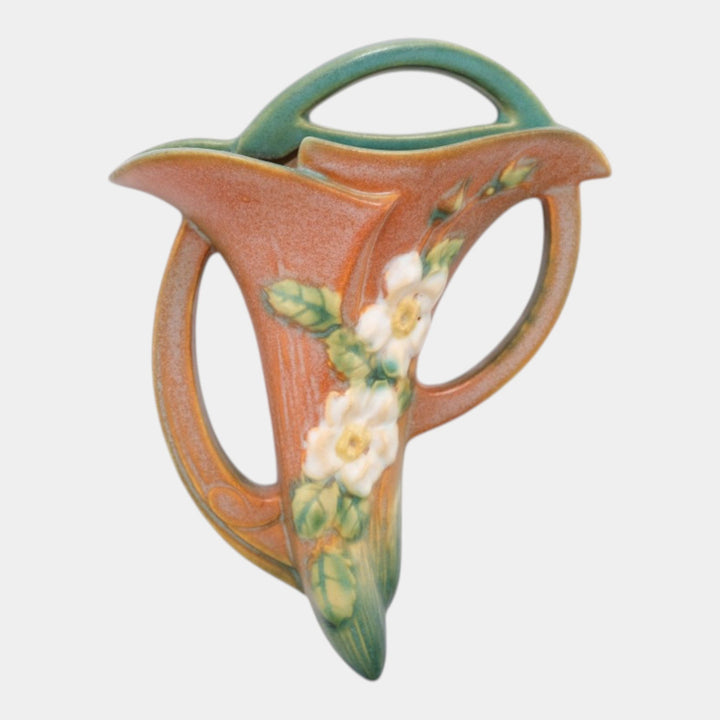 Roseville White Rose Brown 1940 Vintage Art Pottery Ceramic Wall Pocket 1288-6 - Just Art Pottery