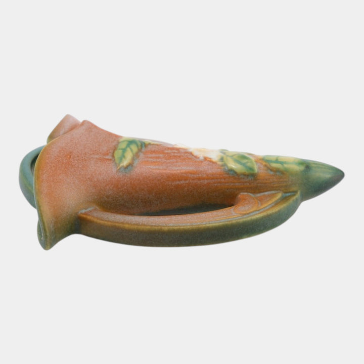 Roseville White Rose Brown 1940 Vintage Art Pottery Ceramic Wall Pocket 1288-6 - Just Art Pottery
