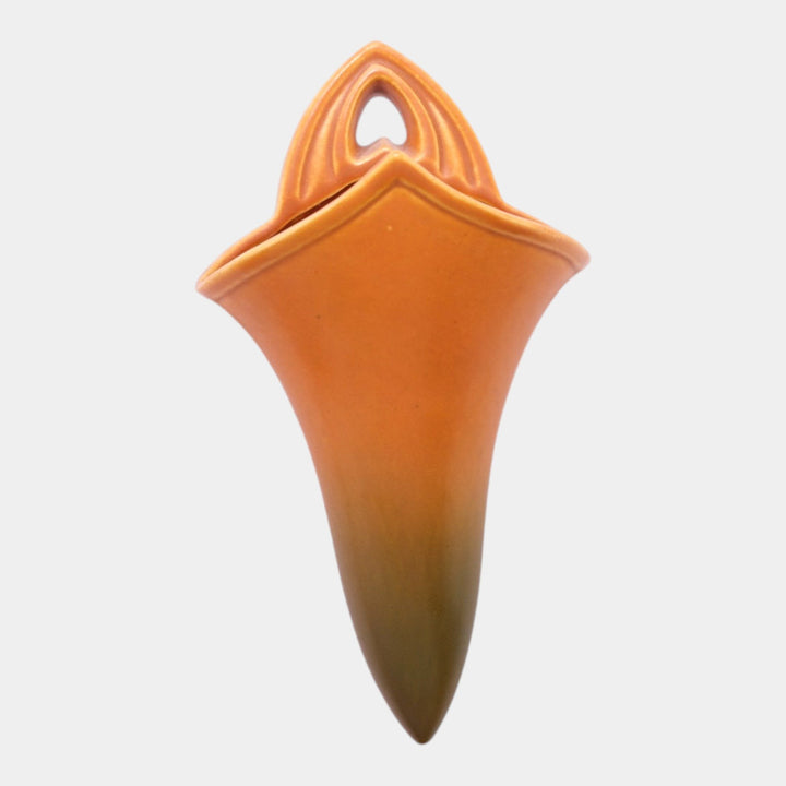 Roseville Rosecraft Burnt Orange 1920 Art Pottery Ceramic Wall Pocket 1236-9 - Just Art Pottery