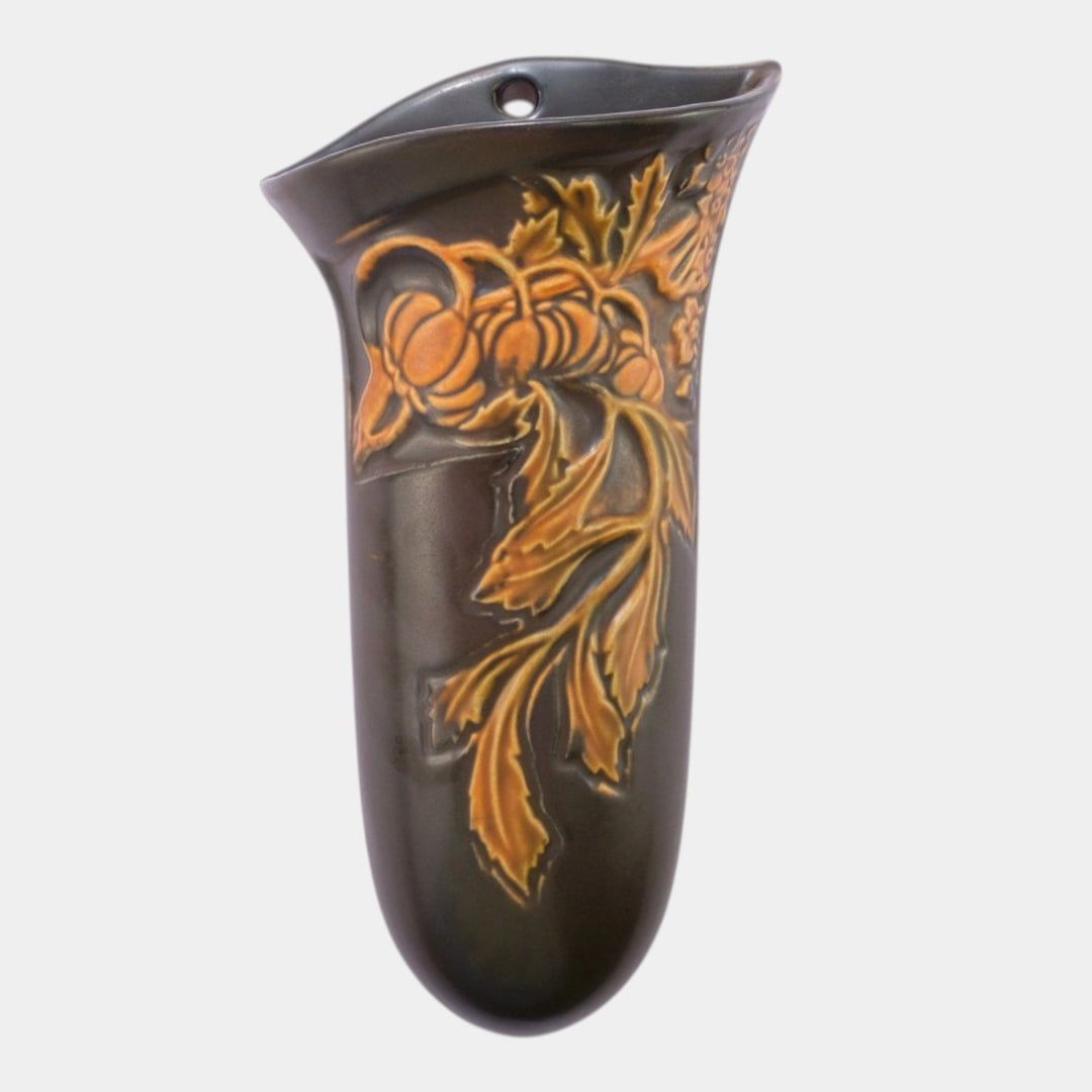 Roseville Rosecraft Panel Brown 1926 Vintage Art Pottery Ceramic Wall Pocket - Just Art Pottery