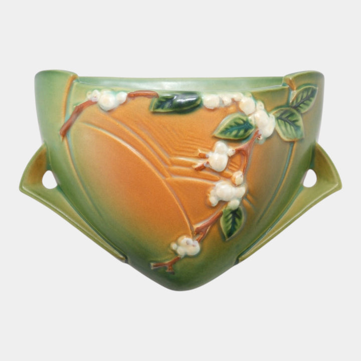 Roseville Snowberry Green 1947 Mid Century Modern Ceramic Wall Pocket 1WP-8 - Just Art Pottery