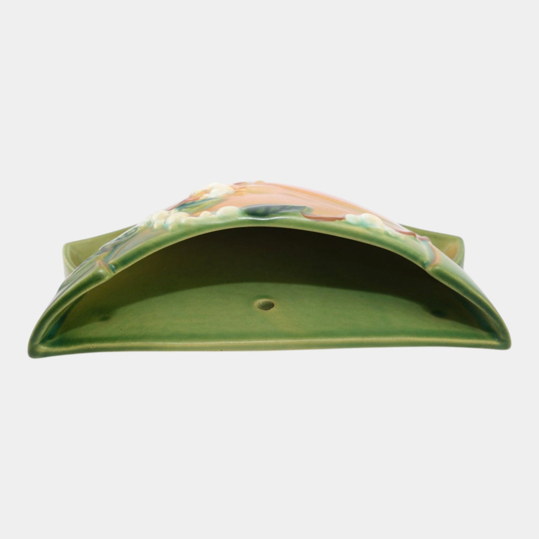 Roseville Snowberry Green 1947 Mid Century Modern Ceramic Wall Pocket 1WP-8 - Just Art Pottery