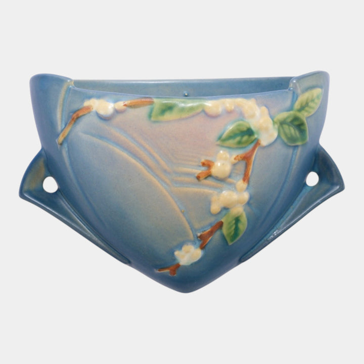 Roseville Snowberry Blue 1947 Mid Century Modern Ceramic Wall Pocket 1WP-8 - Just Art Pottery
