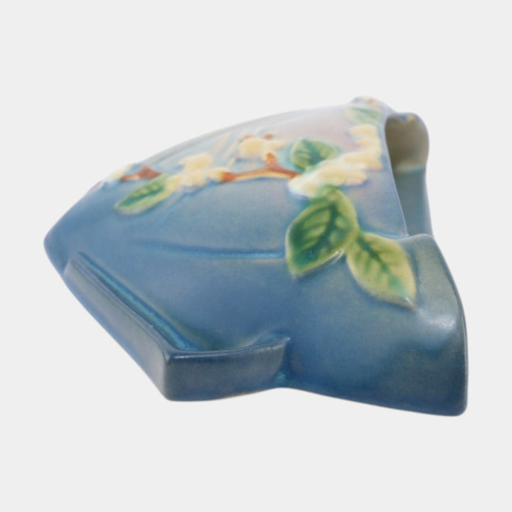Roseville Snowberry Blue 1947 Mid Century Modern Ceramic Wall Pocket 1WP-8 - Just Art Pottery