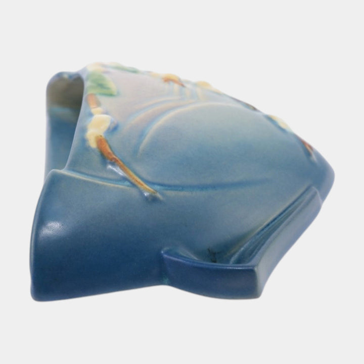 Roseville Snowberry Blue 1947 Mid Century Modern Ceramic Wall Pocket 1WP-8 - Just Art Pottery