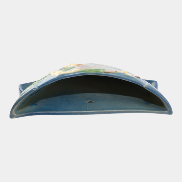Roseville Snowberry Blue 1947 Mid Century Modern Ceramic Wall Pocket 1WP-8 - Just Art Pottery