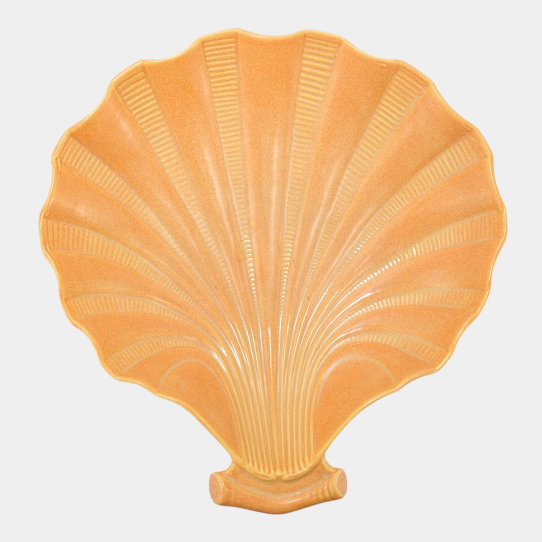 Roseville Mayfair Orange 1952 Mid Century Modern Pottery Huge Shell Bowl 120-12 - Just Art Pottery